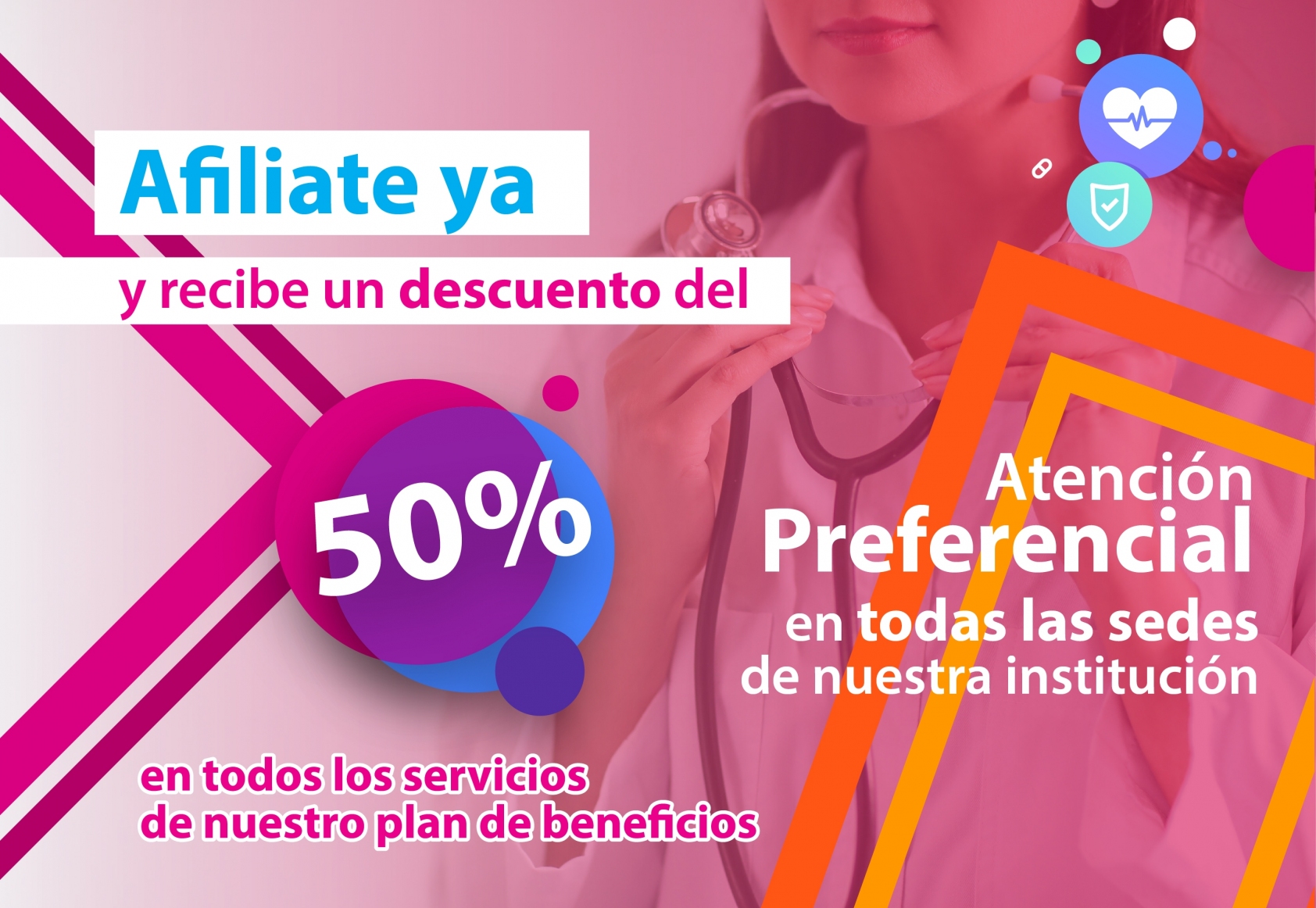 Afíliate ya y recibe un descuento del 50% en todos los servicios de nuestro plan de beneficios